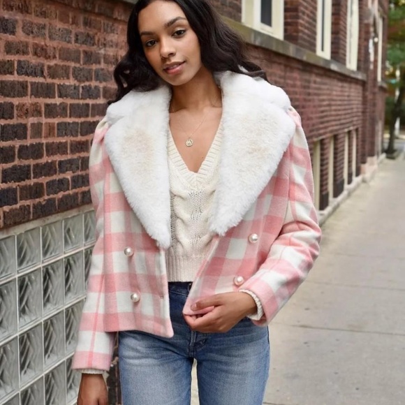 Love Shack Fancy Dumont Double Breasted Tweed Coat - Crisp Peach - Picture 1 of 12